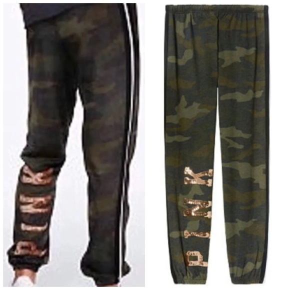 PINK Victoria's Secret Pants - Victoria’s Secret PINK Bling Pants Camo Green RARE